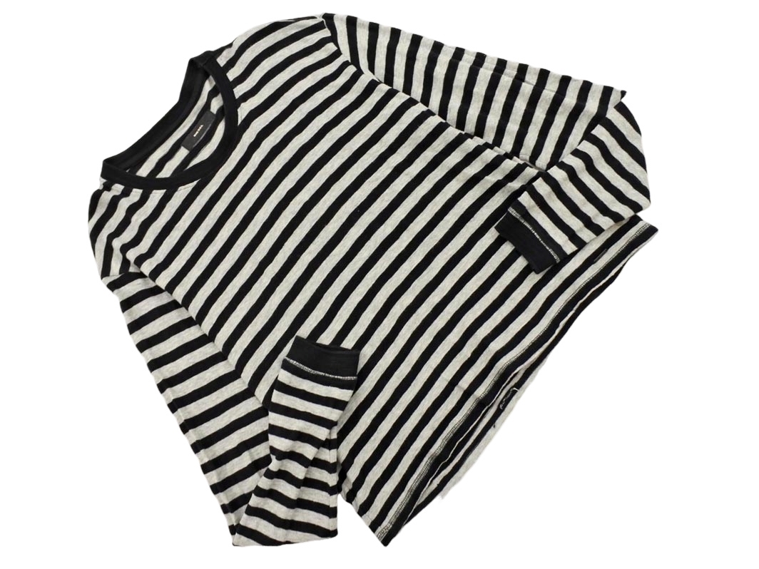 DIESEL ディーゼル ボーダー 長袖 カットソー sizeXS/グレーｘ黒 ◇■ ☆ fic4 レディース_画像1