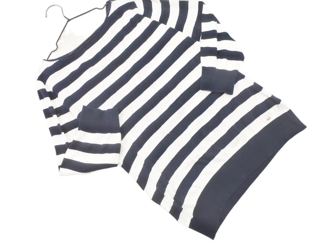 ESCADA エスカーダ 7分袖 ボーダー ニット セーター sizeS/白ｘ紺 ■◇ ☆ fic4 レディース_画像1