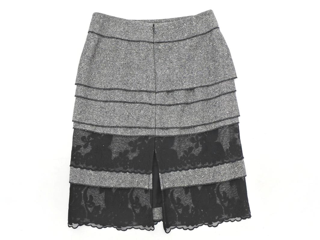 ネコポスOK COMME CA DU MODE コム サ デ モード シルク混 レース ティアード スカート size9/グレー ◇■ ☆ fic5 レディース