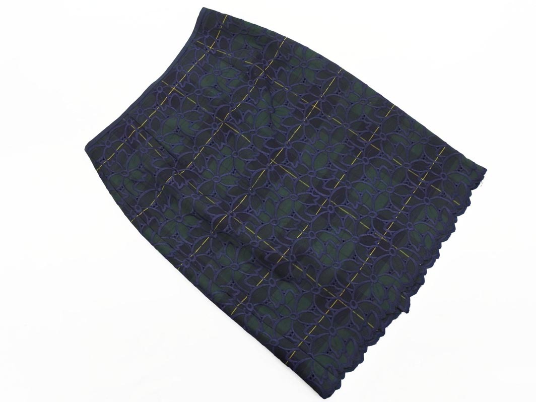 ネコポスOK Apuweiser-riche アプワイザーリッシェ 刺繍 チェック タイト スカート size2/緑ｘ黒ｘ紺 ◇■ ☆ fic6 レディース_画像1