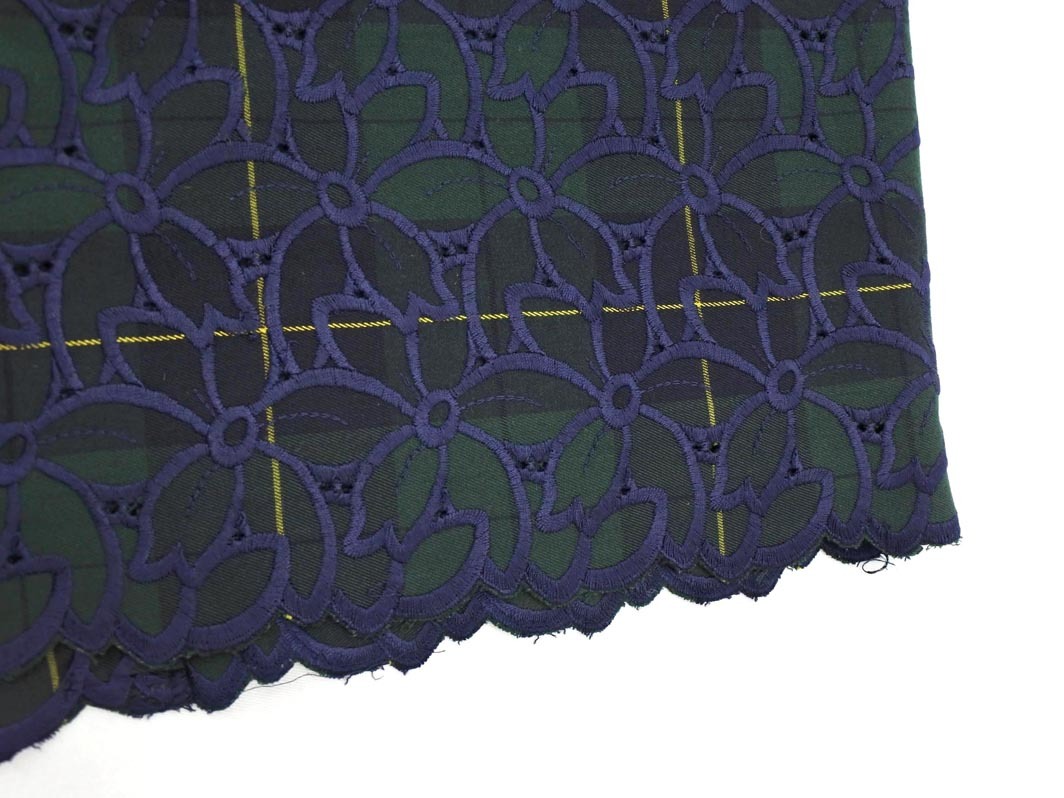 ネコポスOK Apuweiser-riche アプワイザーリッシェ 刺繍 チェック タイト スカート size2/緑ｘ黒ｘ紺 ◇■ ☆ fic6 レディース_画像2
