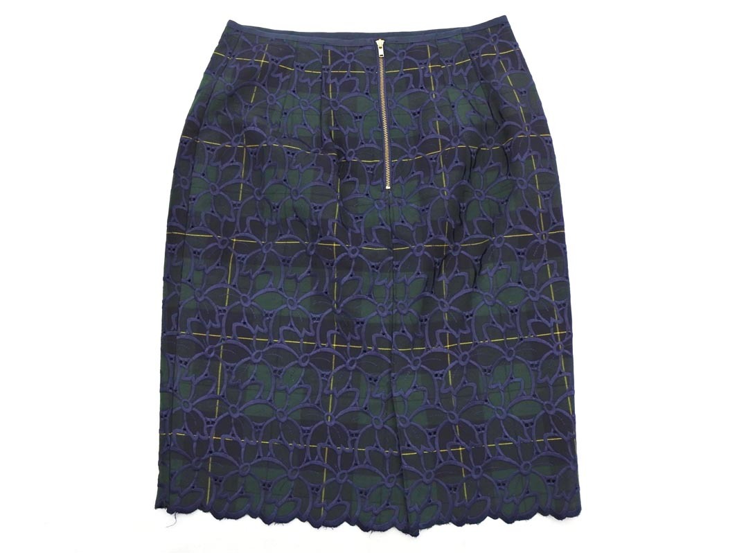 ネコポスOK Apuweiser-riche アプワイザーリッシェ 刺繍 チェック タイト スカート size2/緑ｘ黒ｘ紺 ◇■ ☆ fic6 レディース_画像4