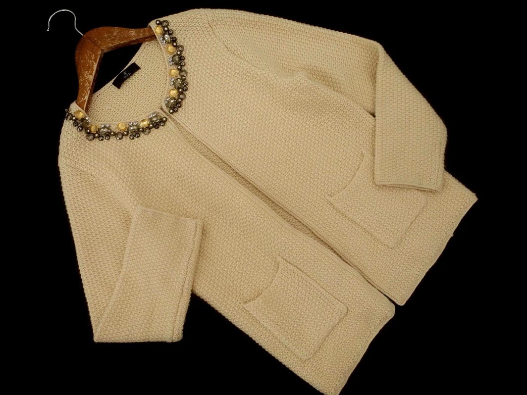 INED イネド ウール混 ビジュー ニット カーディガン size9/ベージュ ◇■ ☆ fic6 レディース_画像1