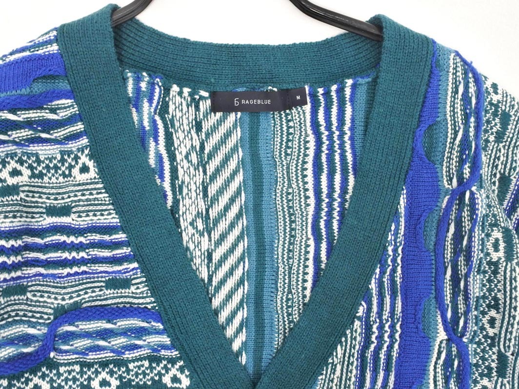 RAGEBLUE レイジブルー ニット カーディガン sizeM/緑ｘ青 ◇■ ☆ fic5 メンズ_画像3
