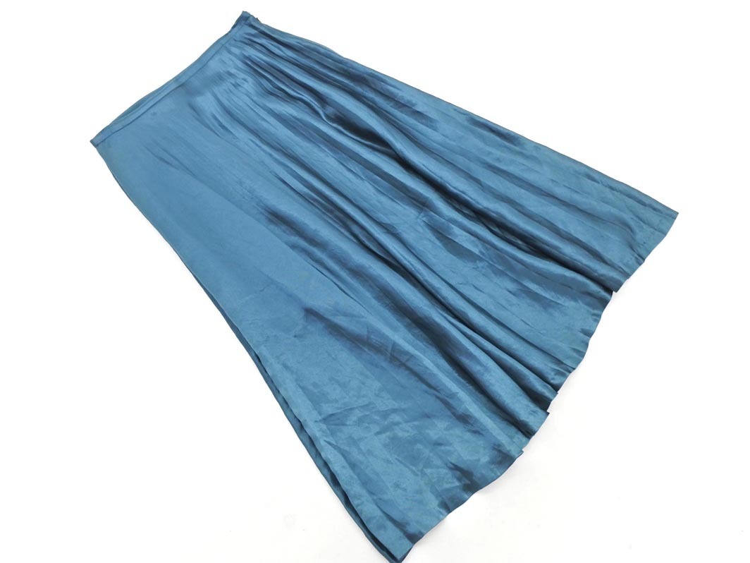 agnes b アニエスベー サテン プリーツ スカート size38/緑 ■■ ☆ fic6 レディース_画像1