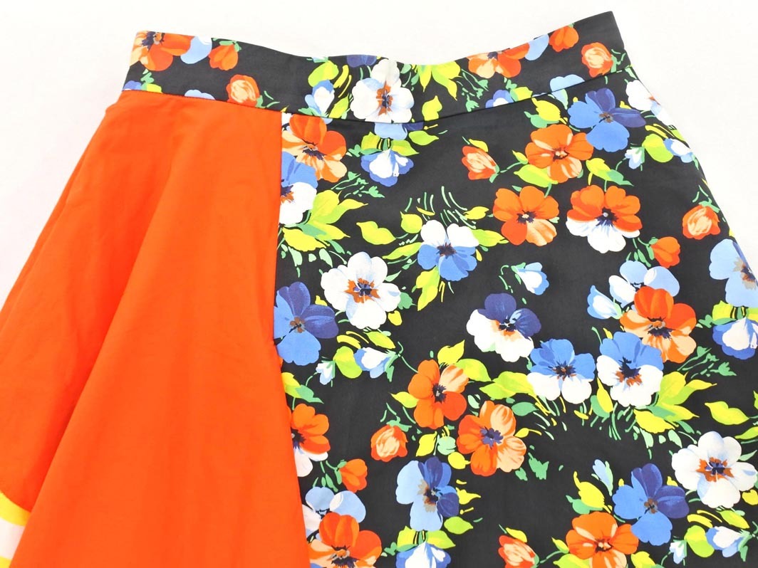 MSGM エムエスジーエム 花柄 フリル 切替 Aライン 臺(tái)形 スカート size40/オレンジｘ黒 ■◇ ☆ fic6 レディース