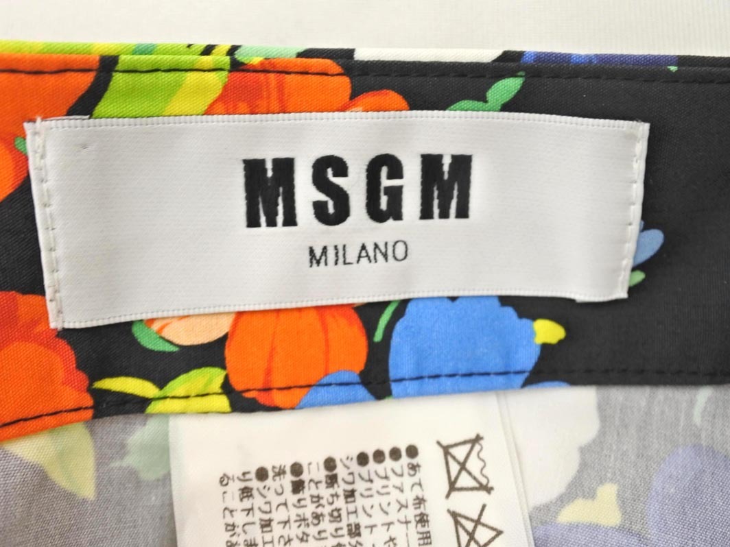 MSGM エムエスジーエム 花柄 フリル 切替 Aライン 臺(tái)形 スカート size40/オレンジｘ黒 ■◇ ☆ fic6 レディース