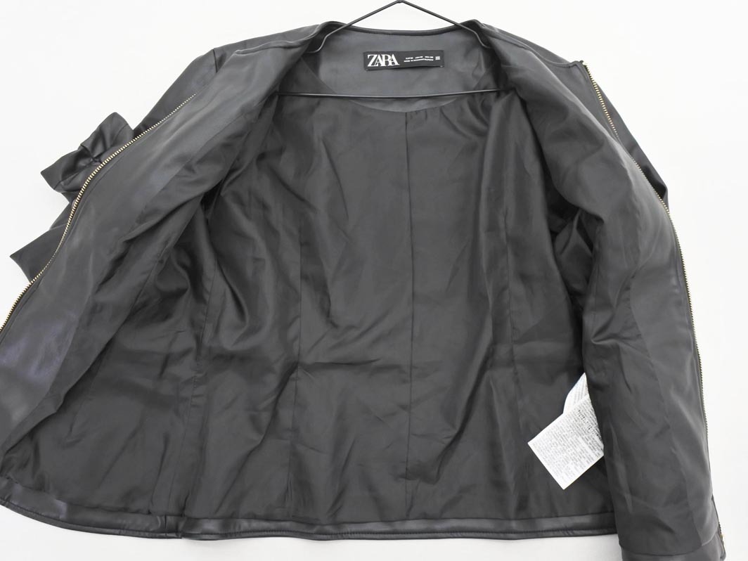 ZARA ザラ フェイクレザー ノーカラー ジャケット sizeM/黒 ◇■ ☆ fic5 レディース