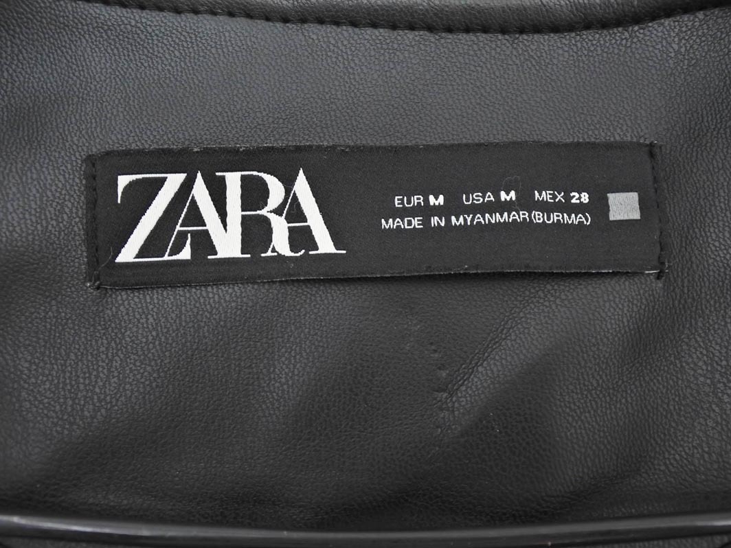 ZARA ザラ フェイクレザー ノーカラー ジャケット sizeM/黒 ◇■ ☆ fic5 レディース