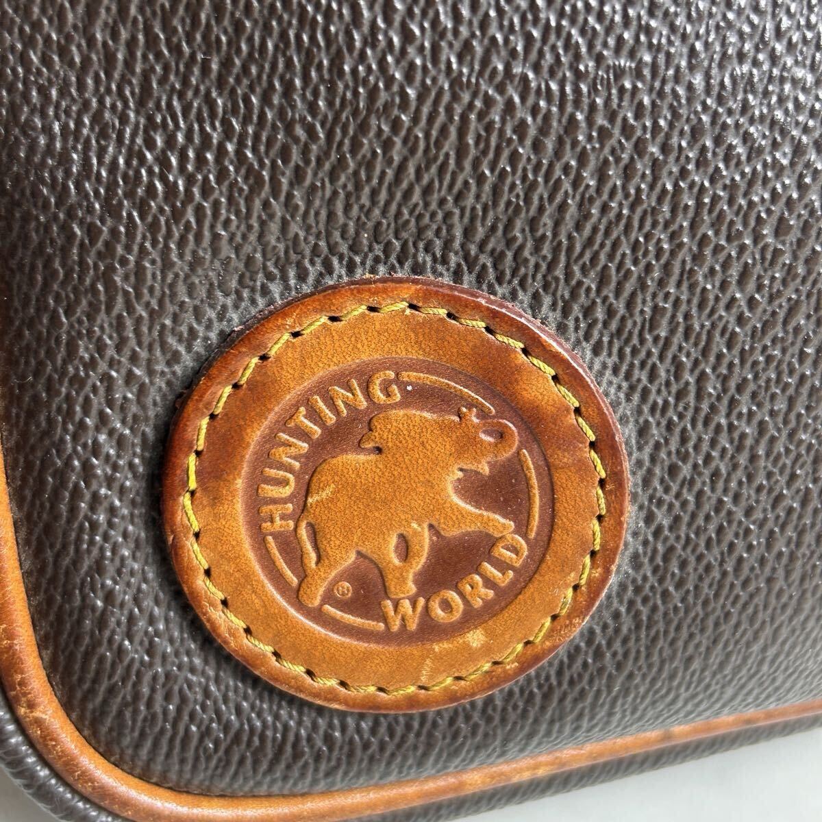 1円? HUNTING WORLD ハンティングワールド PVC レザー メンズ セカンドバッグ クラッチバッグ ブラウン