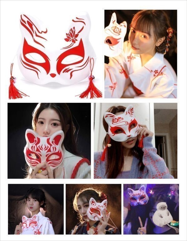 黒【キツネ お面 狐】花鳥風月 ハロウィン 祭り 舞踏会 仮面 コスプレ 和風 浴衣 花火 夏 マスク 桜 彼岸花_画像3