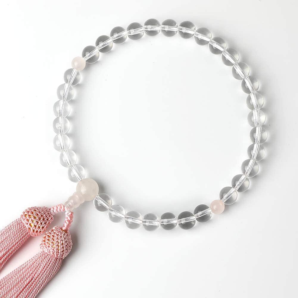 【数珠袋付】女性用 数珠 本水晶(8mm玉) 紅水晶(ローズクオーツ)_画像3