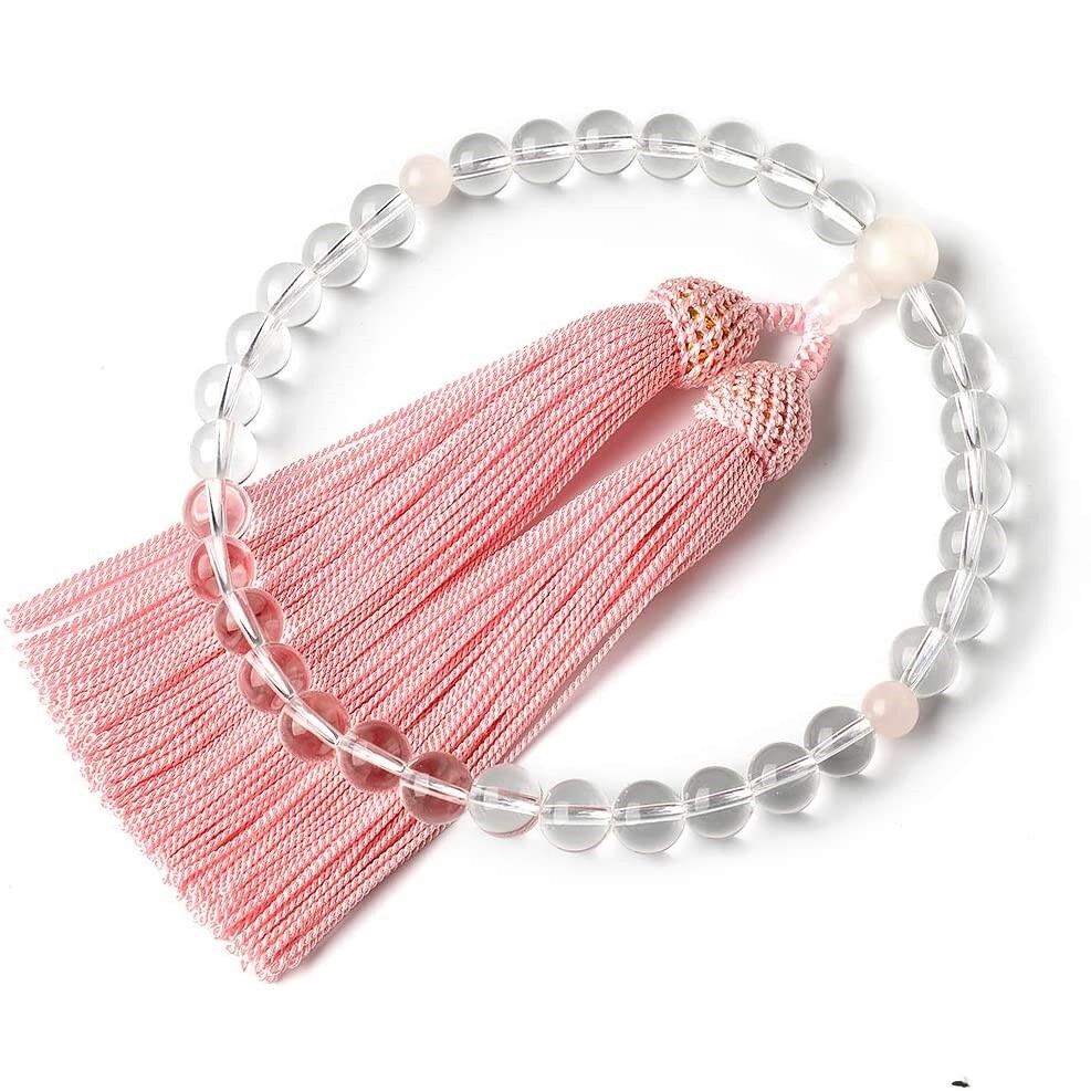 【数珠袋付】女性用 数珠 本水晶(8mm玉) 紅水晶(ローズクオーツ)_画像5