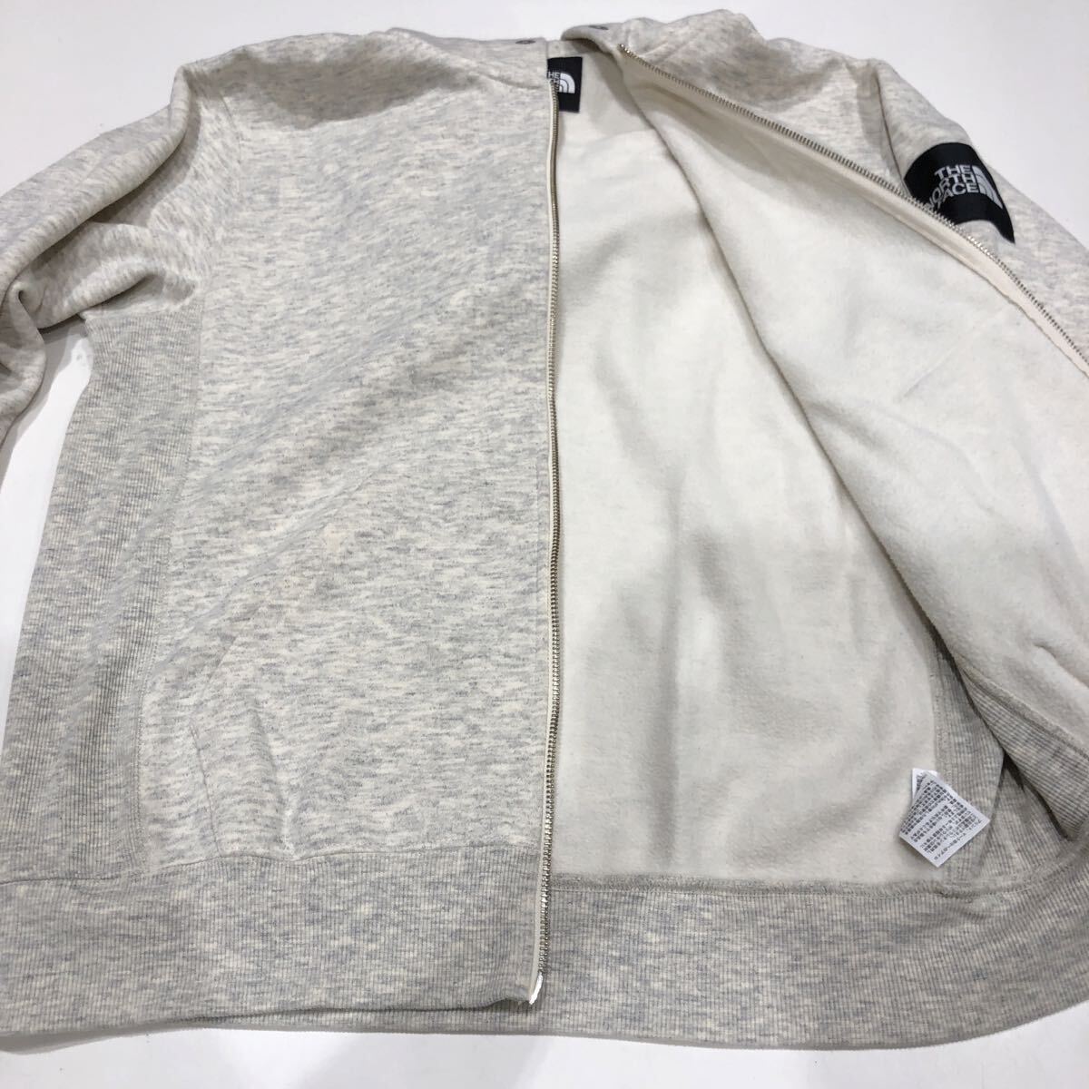 ts20250910【THE NORTH FACE】ザノースフェイス Square Logo FullZip スクエアロゴフルジップ パーカー L アイボリー 毛玉アリ NT62038_画像7