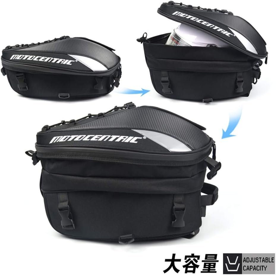 バイク用 シートバッグ 拡張機能 ヘルメットバッグ 汎用バッグ 撥水 耐久性 反射テープ/ショルダーベルト/固定ベルト付き 収納 (ロゴ緑)