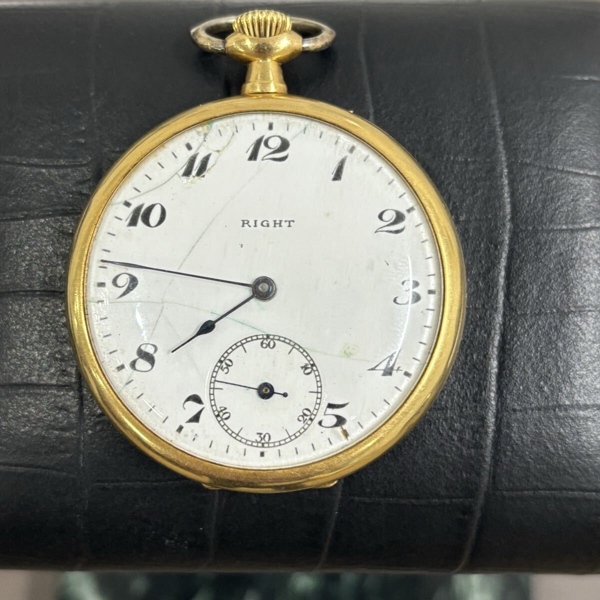 ★1円スタート 総重量46.4g 金無垢 18K 懐中時計 精工舎 RIGHT 手巻き 金時計 スモールセコンド スモセコ ホワイト文字盤 機械式