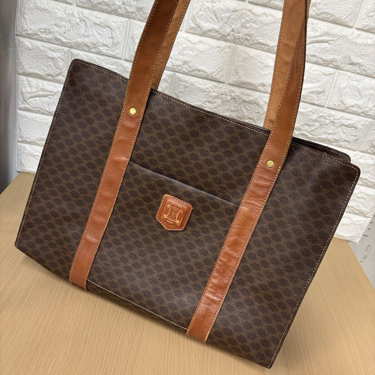 s【1円スタート】 CELINE セリーヌ トートバッグ オールドセリーヌ マカダム柄 MC96 ショルダーバッグ ブラウン系 大容量