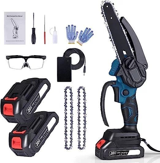 1円 電動チェーンソー ミニチェーンソー 6インチ 高速切削20cmチェンソー 強力チェンソー チェーン 2枚 バッテリー2枚付き 高速チェンソー_画像1