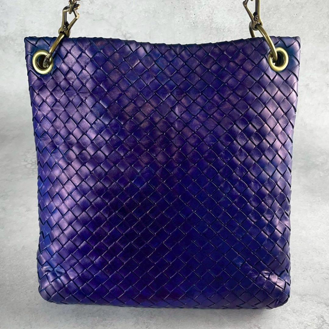 美品 希少色 BOTTEGA VENETA ボッテガヴェネタ イントレチャート ショルダーバッグ サコッシュ 編み込み 肩掛け 斜め掛け 青 ブルー メンズ