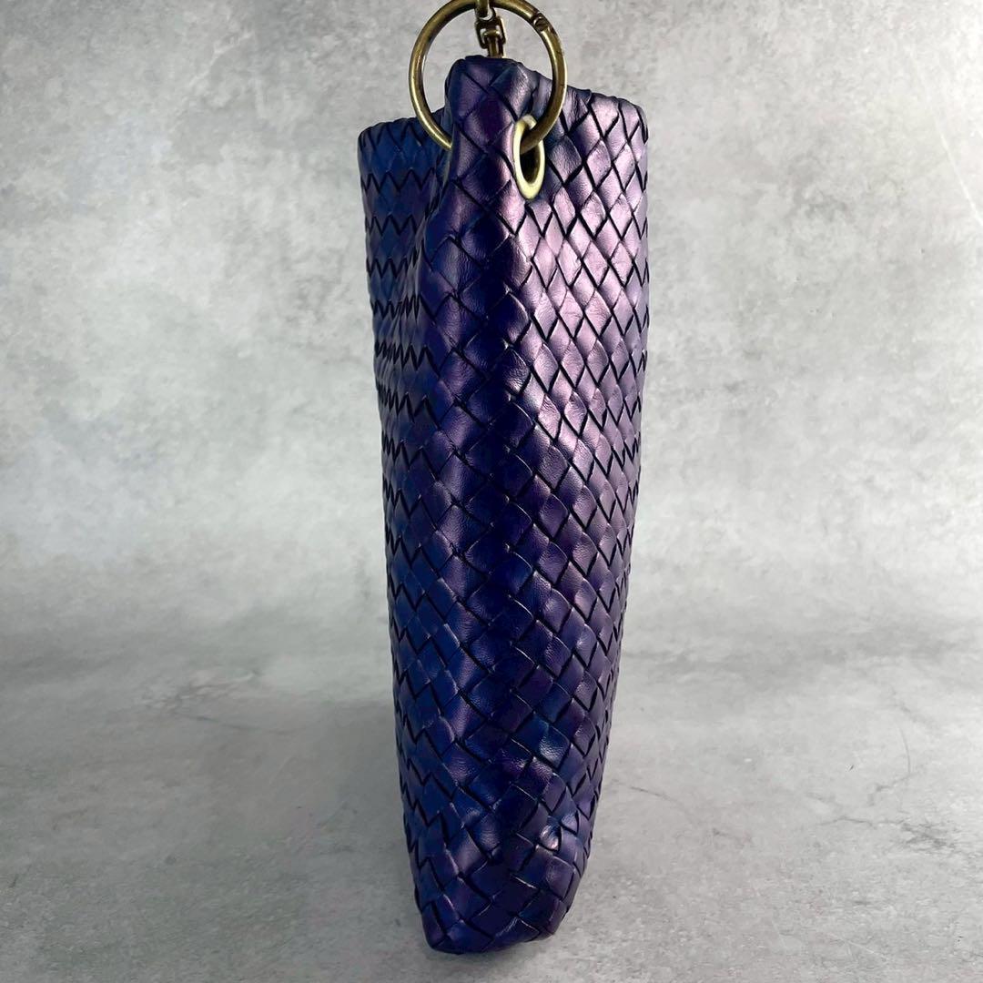 美品 希少色 BOTTEGA VENETA ボッテガヴェネタ イントレチャート ショルダーバッグ サコッシュ 編み込み 肩掛け 斜め掛け 青 ブルー メンズ
