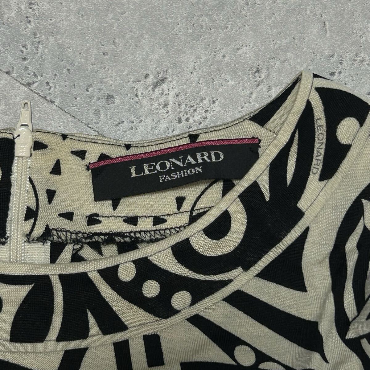 LEONARD レオナール ウール×シルク　カットソー　長袖ニット　白黒　モノトーン　ブラック×ホワイト シルクトップス 総柄　丸首　FH797_画像7