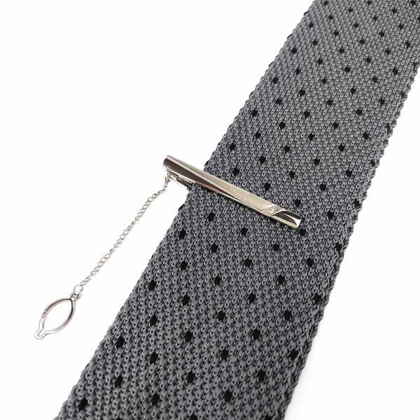 ネクタイピン シンプル スクエア 斜めライン ラインストーン チェーン付き フォーマル シルバー_画像4