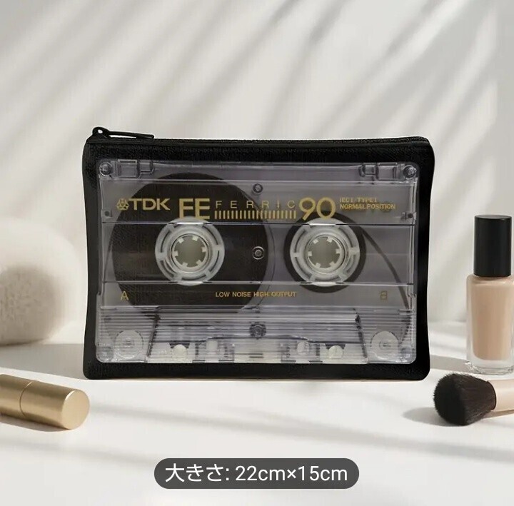【新品】レトロカセットテープ型ポーチ　　　スケルトンブラック　メンズ＆レディース　　トラベルポーチ　化粧ポーチ　小物入れ_画像6