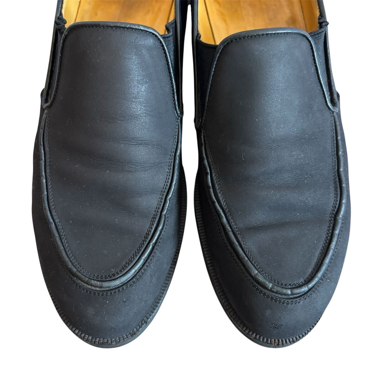 ヴィンテージ 90s【ブラック ヌバック】黒 本革 スリッポン 日本製 EE メンズ レザーシューズ 古着 アメカジ ローファー ドレスシューズ _画像3
