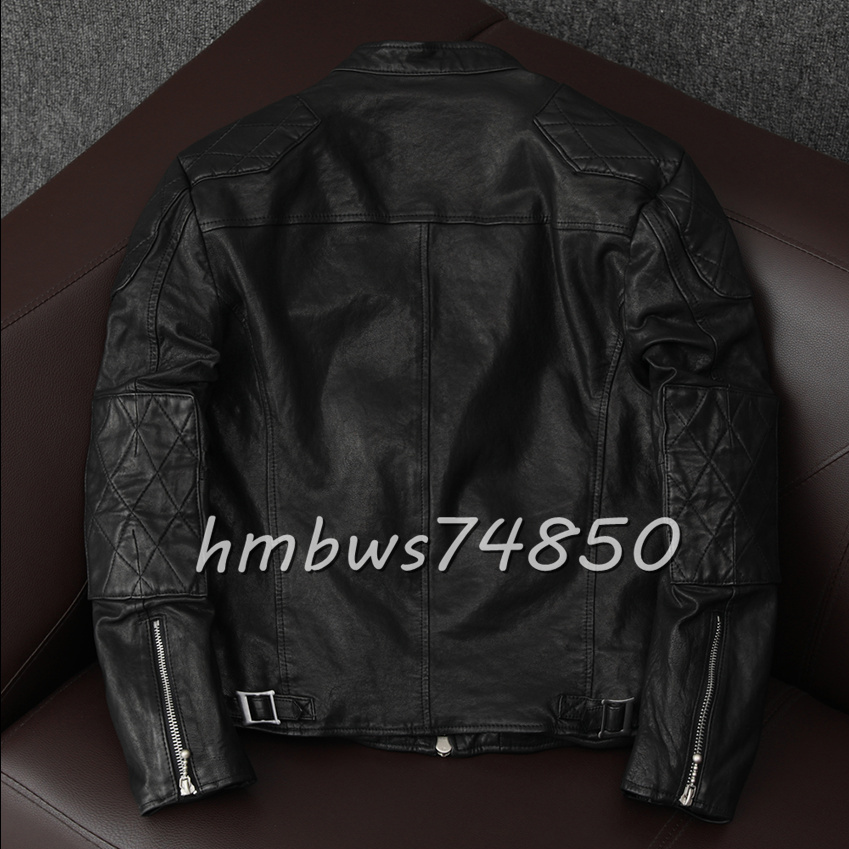美品 メンズ 革ジャン スタンドカラー レザージャケット 最上級 羊革 本革 ライダース バイクウエア ブルゾン 黒 S-5XLサイズ