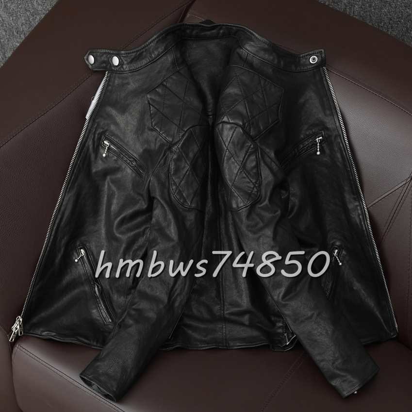 美品 メンズ 革ジャン スタンドカラー レザージャケット 最上級 羊革 本革 ライダース バイクウエア ブルゾン 黒 S-5XLサイズ