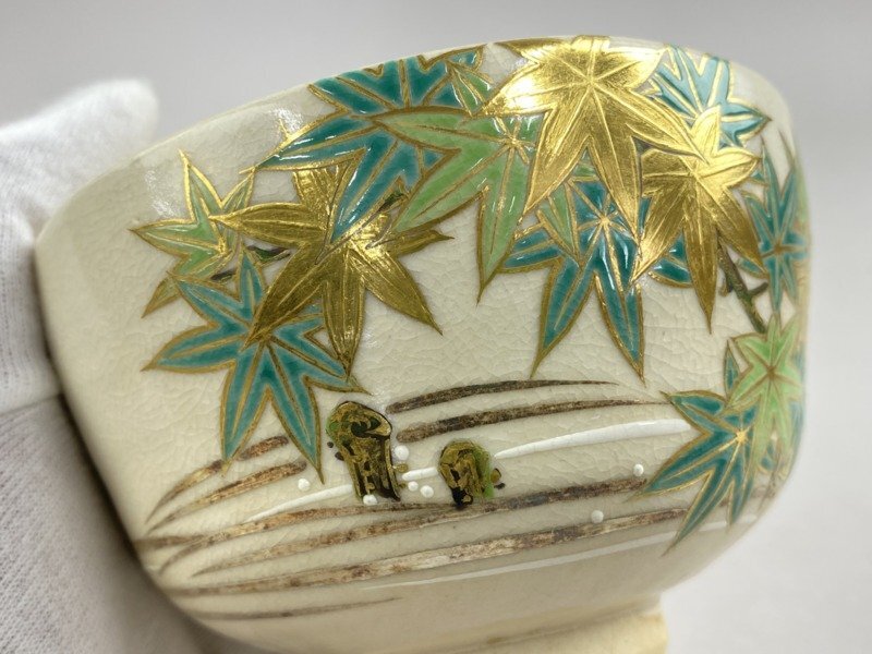 ac432 真葛焼 宮川香斎 茶碗 まとめて 2點(diǎn) 松の海 青楓之絵 色絵 金彩 在銘 抹茶碗 共箱 共布 茶道具