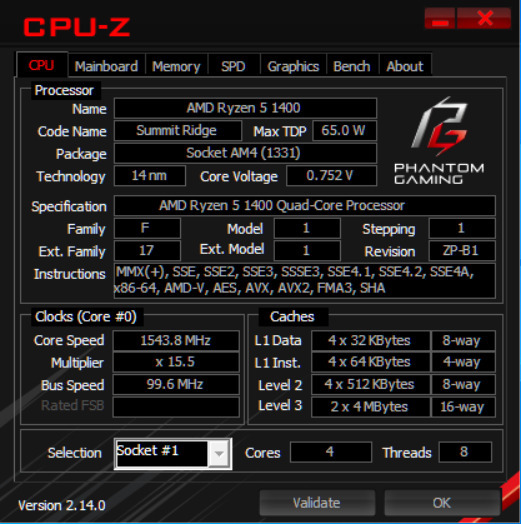 【USED動作品】AMD CPU Ryzen 5 1400 ※送料込！