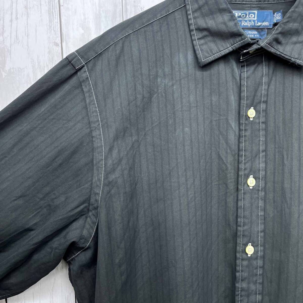 ラルフローレン Ralph Lauren 長袖シャツ メンズ ストライプ CURHAM CLASSIC FIT コットン100％ 16 1/2 L~XLサイズ 6-573_画像6
