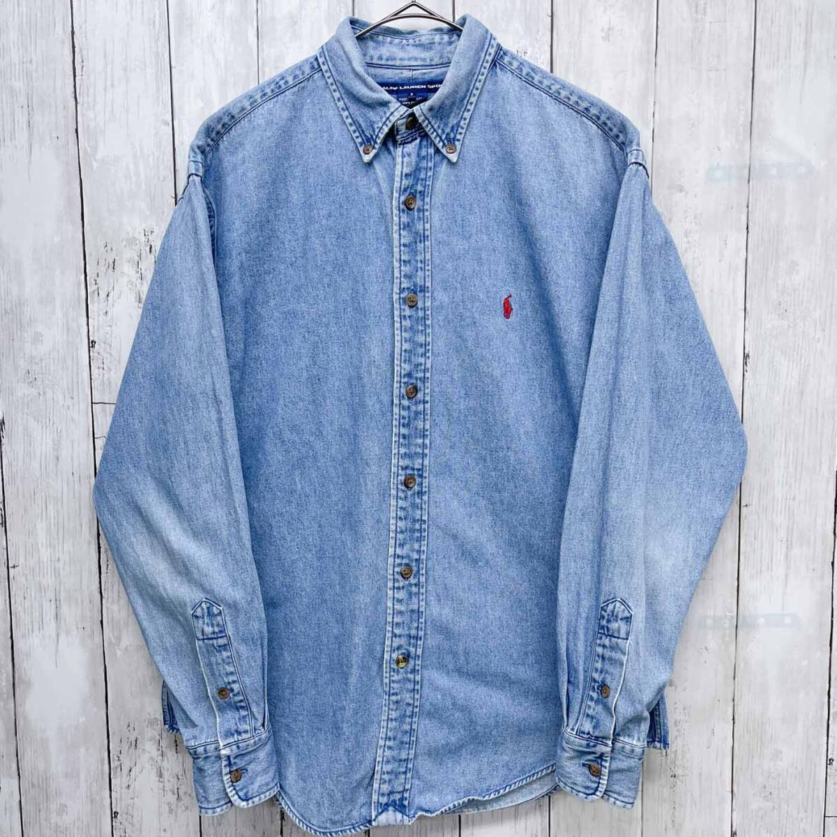 ラルフローレン Ralph Lauren SPORT 長袖シャツ レディース ワンポイント デニムシャツ コットン100％ 8 L相当サイズ 6-582_画像2