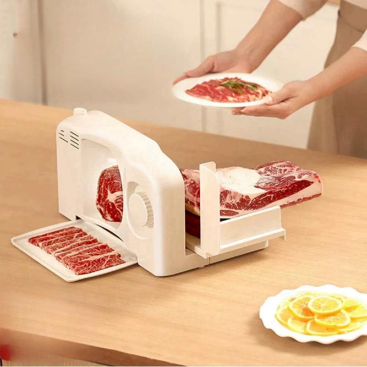 業(yè)務用ミートスライサー電動フードスライサー ミートスライサー しゃぶしゃぶ肉/パン/ハム/チーズ スライス厚さ 均一スライス お手入れ簡単