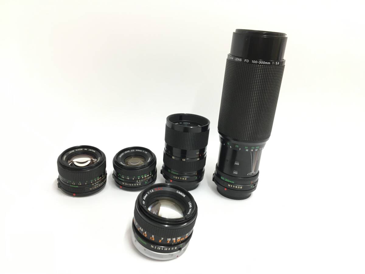 ☆ Canon フィルム一眼カメラ まとめ 3 ☆ F-1 + A-1 ×3 + AE-1 ×2 + T50 + FD 50mm 1:1.4 S.S.C. 他 レンズ4本 キャノン