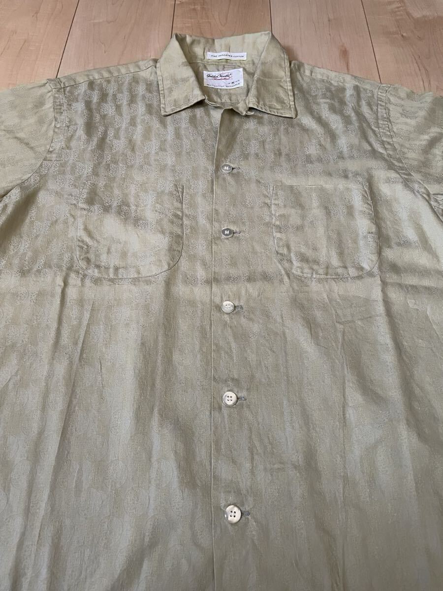 美品60'S USA製 Golden Needle Manhattan オープンカラーシャツループカラーベージュビンテージ表記Mカスリ総柄半袖シャツ_画像4