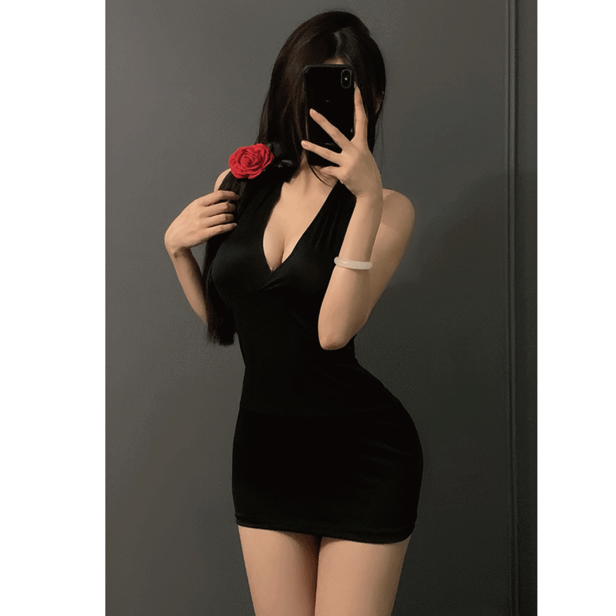 (425) ミニスカワンピース(ブラック)　Tバック付き　超セクシーを演出　コスプレ　フリーサイズ