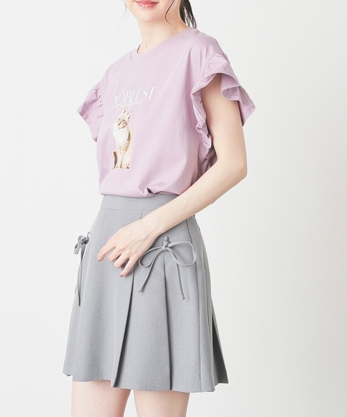 COLZA コルザ　UVカット ネコプリント フリル袖 Tシャツ　（ラベンダー）　Sサイズ　猫　ネコ　キャット　フリル　_画像5