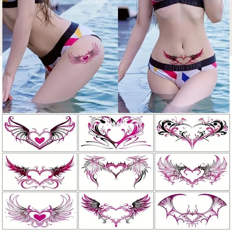 【タトゥーシール】★お得な9枚セット ラブパターン ハート フェイクタトゥー 6cm×8cm 手首 腕 セクシー コスプレ 防水・耐久性(S01~S09)_画像1