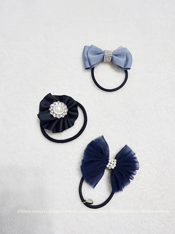 未使用品 お上品で清楚【ビジューヘアゴム3点セット】使いやすいネイビー ブラック グレーの3色 パール ラインストーン ヘアアクセサリー _画像6