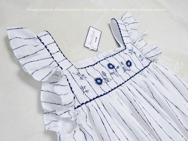 新品 国内参考価格26,500円 上質オーガニックコットン【タルティーヌエショコラ】ボタニカル刺繍 フリルスリーブワンピース 150cm (140)_画像3