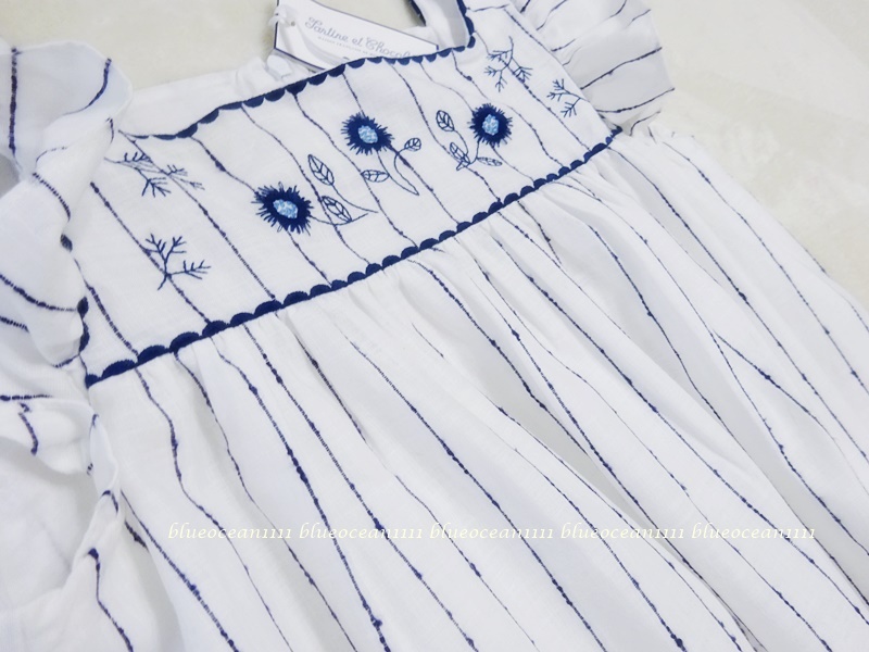 新品 国内参考価格26,500円 上質オーガニックコットン【タルティーヌエショコラ】ボタニカル刺繍 フリルスリーブワンピース 150cm (140)_画像9