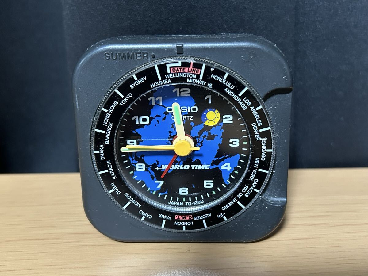 カシオ TQ-130U WORLD TIME CASIOトラベルクロック ワールドタイム 目覚まし時計 QUARTZ ALARM 箱説明書付き レトロ 当時物