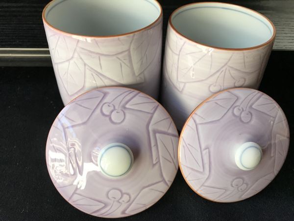 たち吉　上品な薄紫色の蓋付き 夫婦湯呑　_画像2