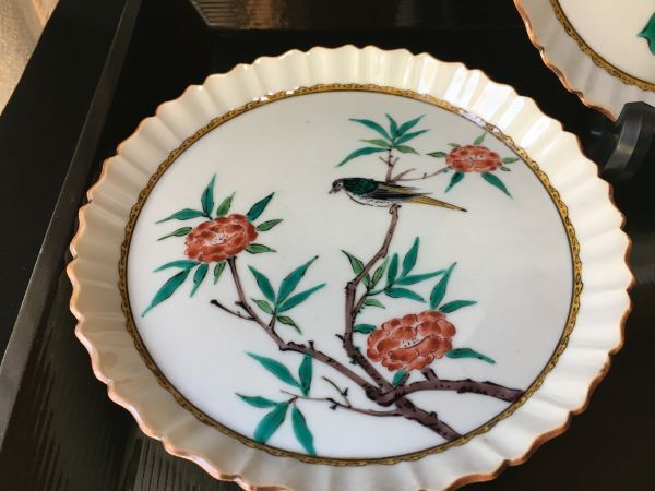 九谷焼 三ツ井為吉 色絵花鳥 銘々皿 5枚 参考価格7万円_画像4