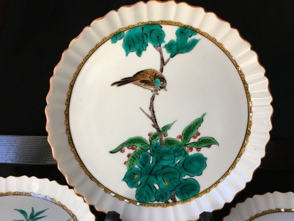 九谷焼 三ツ井為吉 色絵花鳥 銘々皿 5枚 参考価格7万円_画像7