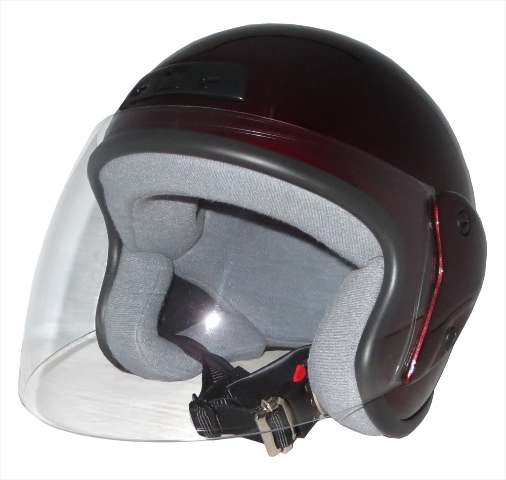 ZK-400 ジェットヘルメット（ワインレッド）UVカット ハードコートシールド標(biāo)準(zhǔn)裝備 全排気量対応 サイズ調(diào)整スポンジ付き S~L調(diào)整可