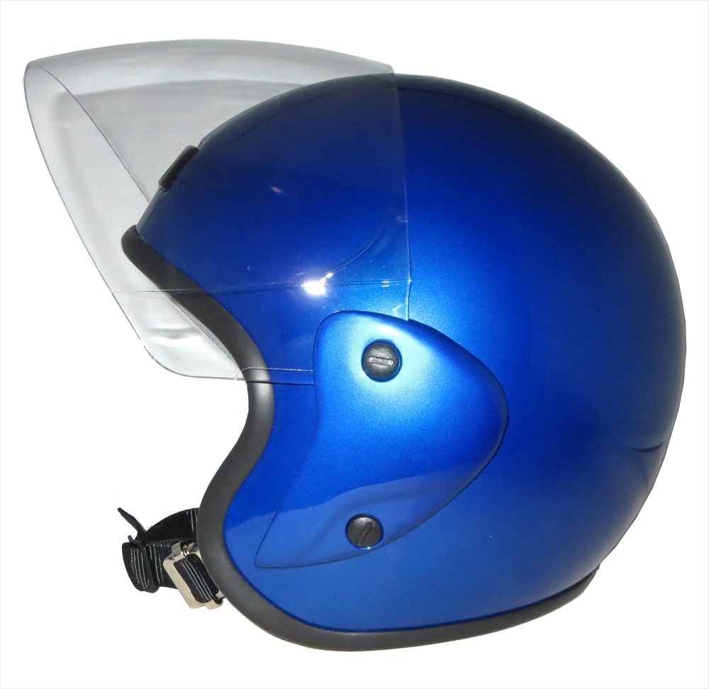 ZK-400 ジェットヘルメット（メタリックブルー）UVカット ハードコートシールド標(biāo)準(zhǔn)裝備 全排気量対応 サイズ調(diào)整スポンジ付き S~L調(diào)整可