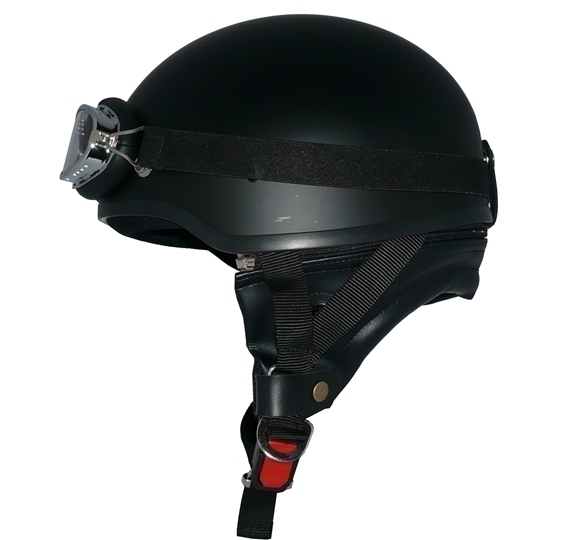 ZK-600 裝飾ゴーグル付きハーフジェット(マットブラック) SG公認 耳あて脫著可能！ ポリスヘルメット ポリヘル